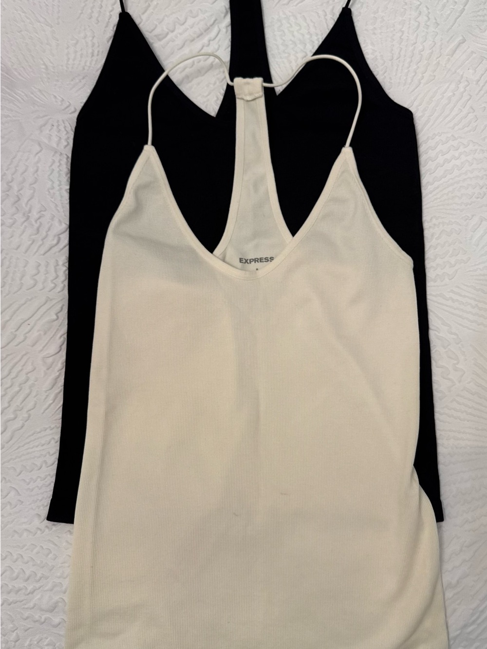 Express lot of 2 Black & Cream Double-Pack Ribbed Camisoles